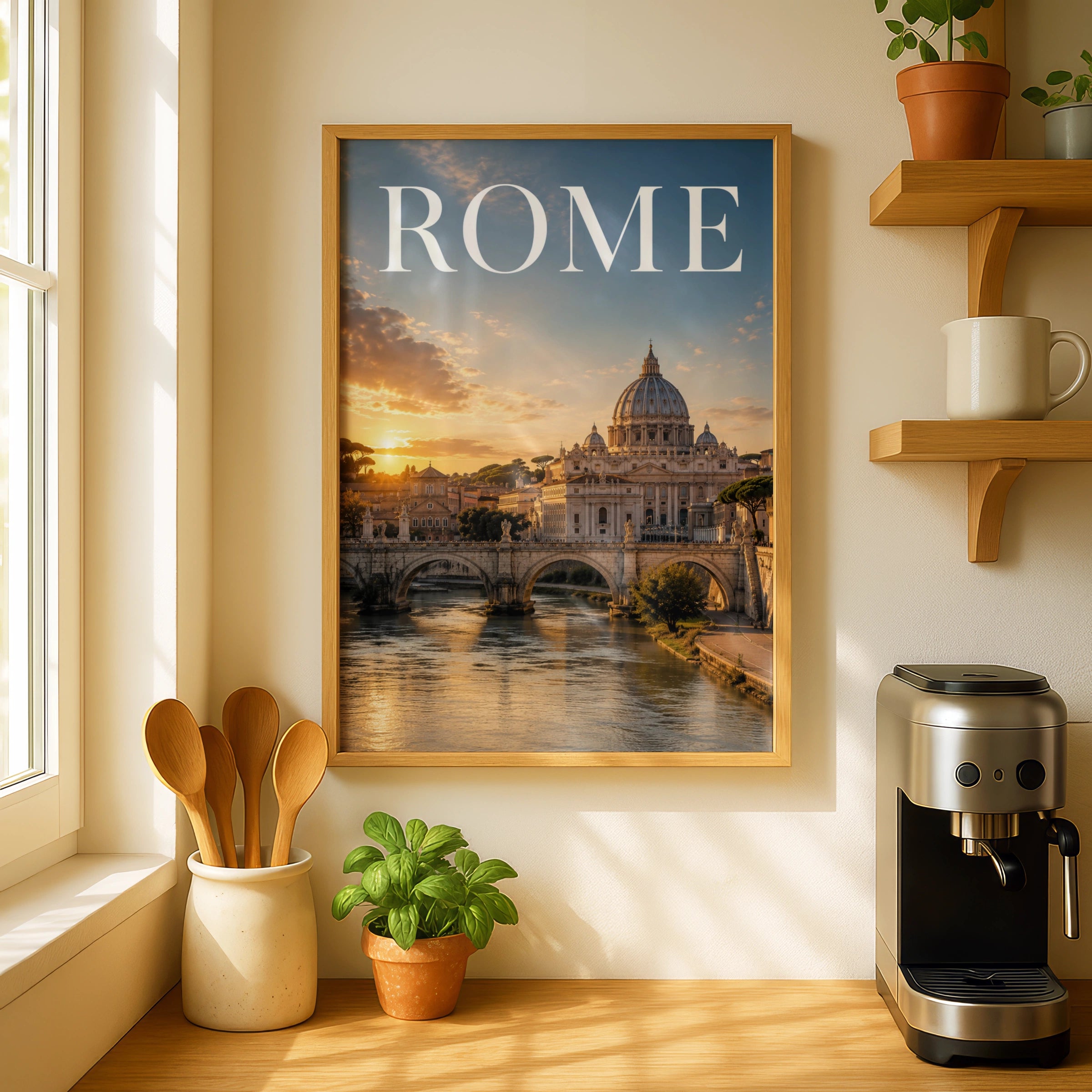 Rome Italy Poster, St Peter's Basilica Sunset Wall Art, Tiber River Travel Print