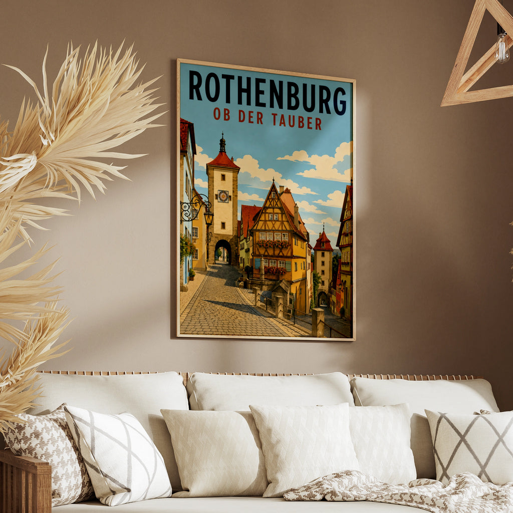 Rothenburg ob der Tauber Poster, Germany Travel Wall Art, Vintage Bavaria Print