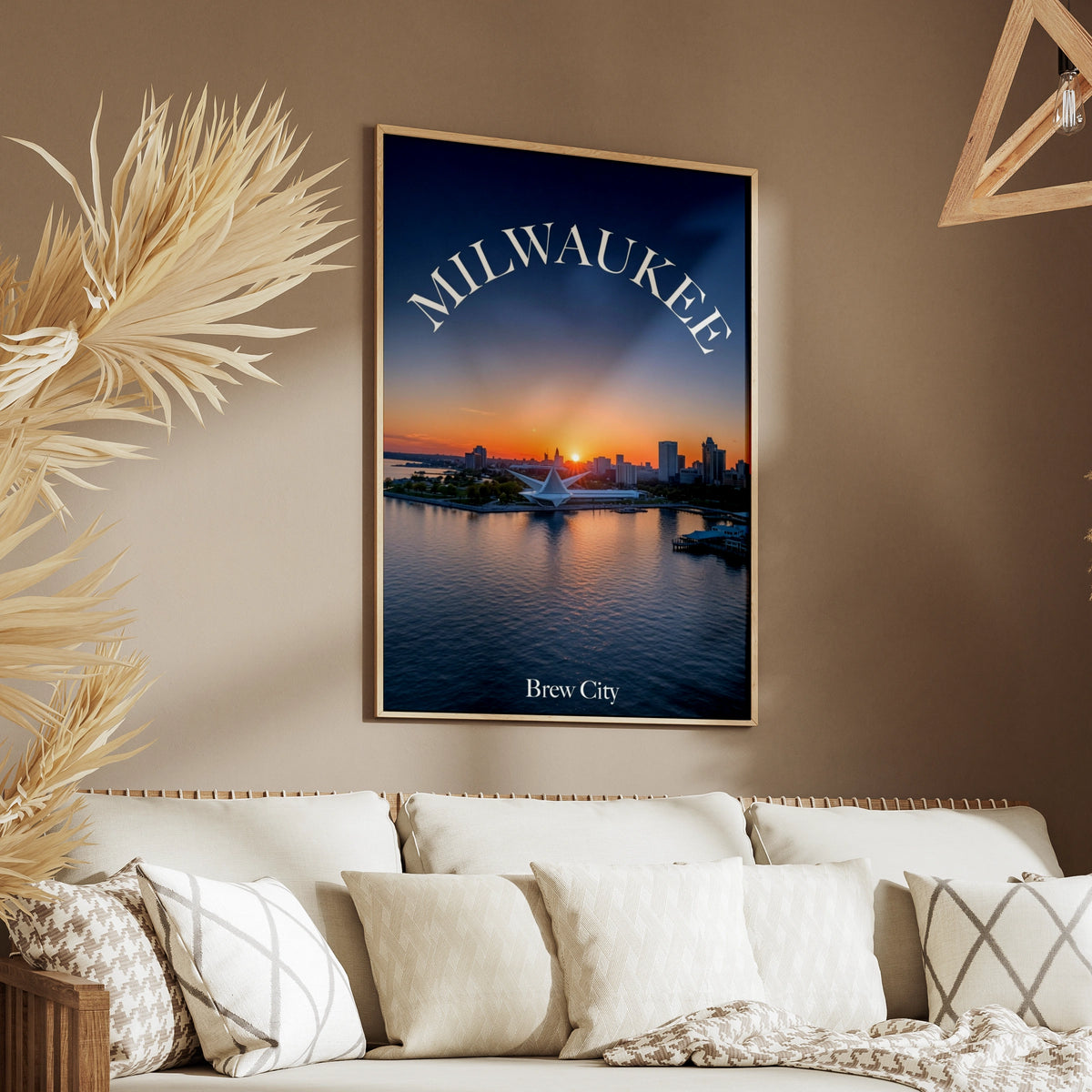 Milwaukee Poster, Brew City Skyline Sunset Wall Art, Lake Michigan Wisconsin Print