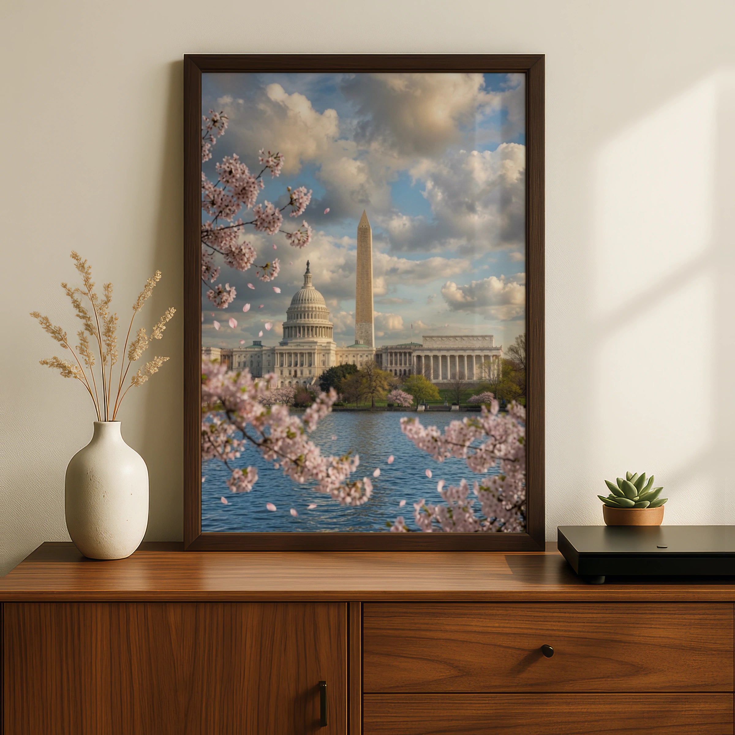Washington DC Cherry Blossom Poster, Capitol Building Wall Art, Spring Tidal Basin Print
