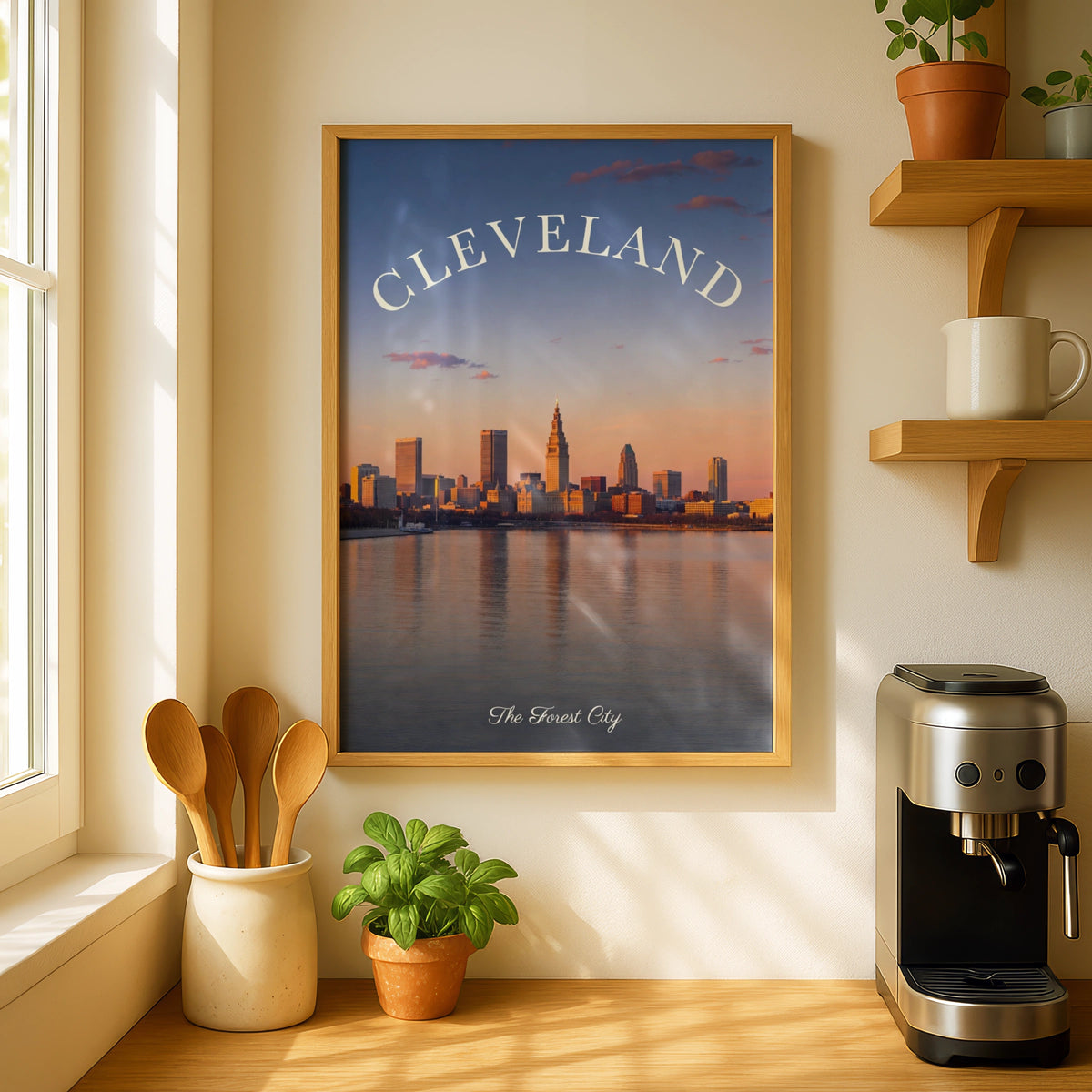 Cleveland Skyline Poster, The Forest City Ohio Wall Art, Lake Erie Sunset Print