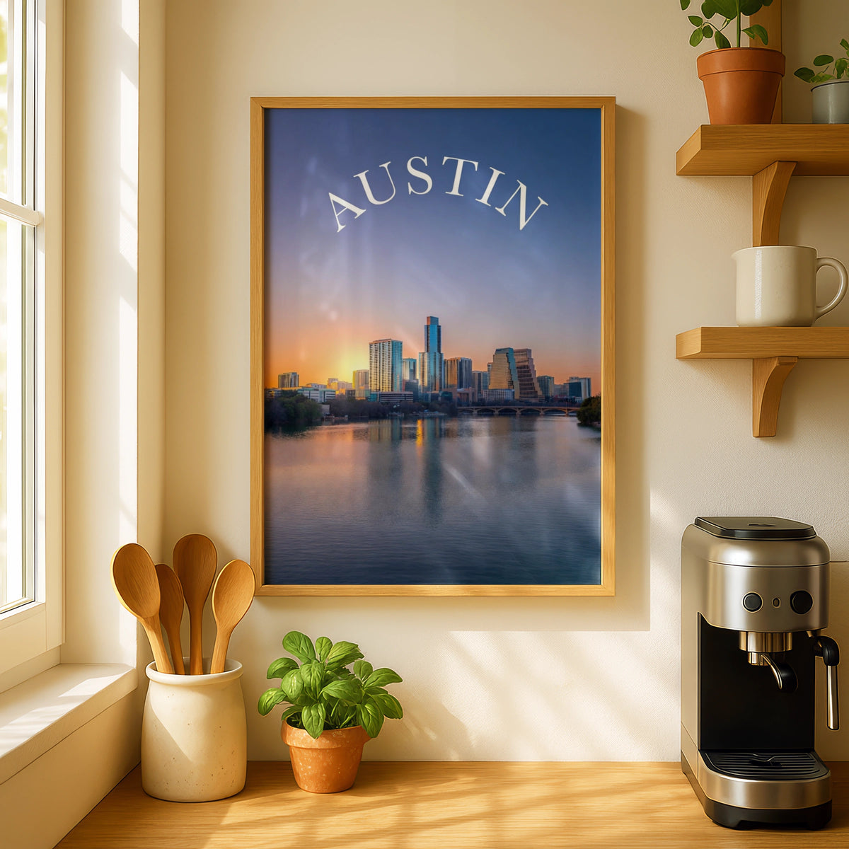 Austin Texas Skyline Poster, City Wall Art, Sunset Lake Reflection Print, Texas Gift