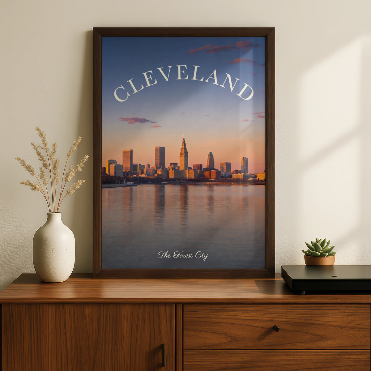 Cleveland Skyline Poster, The Forest City Ohio Wall Art, Lake Erie Sunset Print