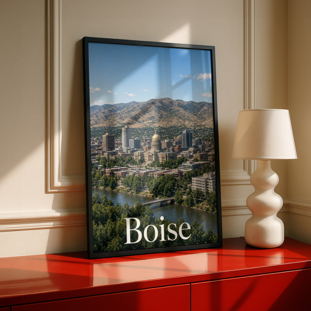 Boise Idaho Skyline Poster, Capitol Building City Wall Art, Foothills Travel Print