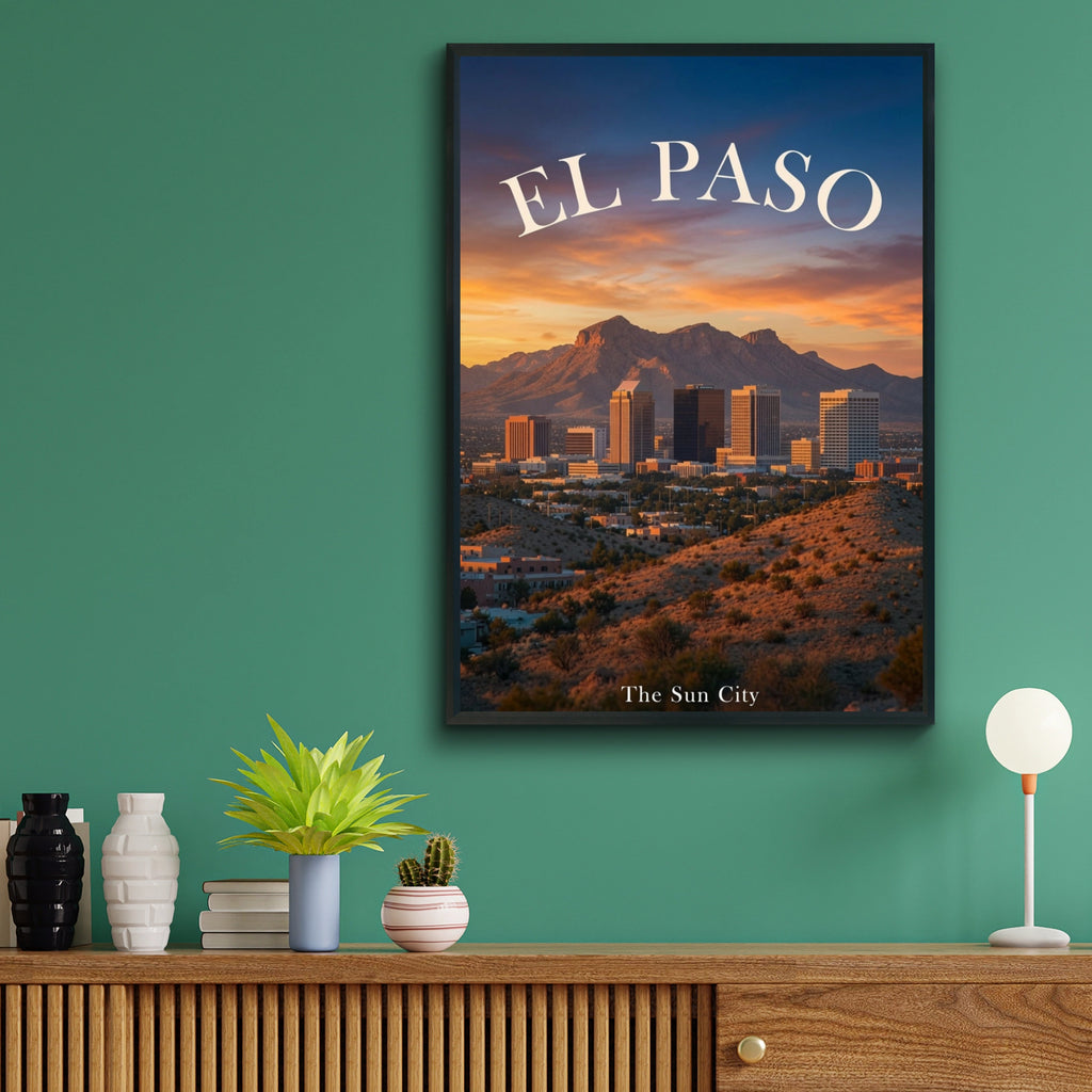 El Paso Texas Poster, Sun City Skyline Wall Art, Desert Sunset Mountain Print