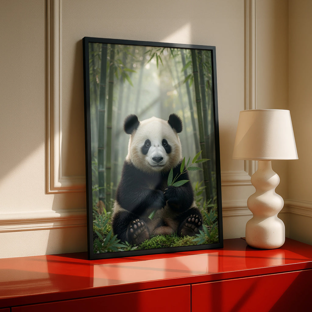 Giant Panda Poster, Bamboo Forest Wall Art, Black White Wildlife Print, Nature Decor