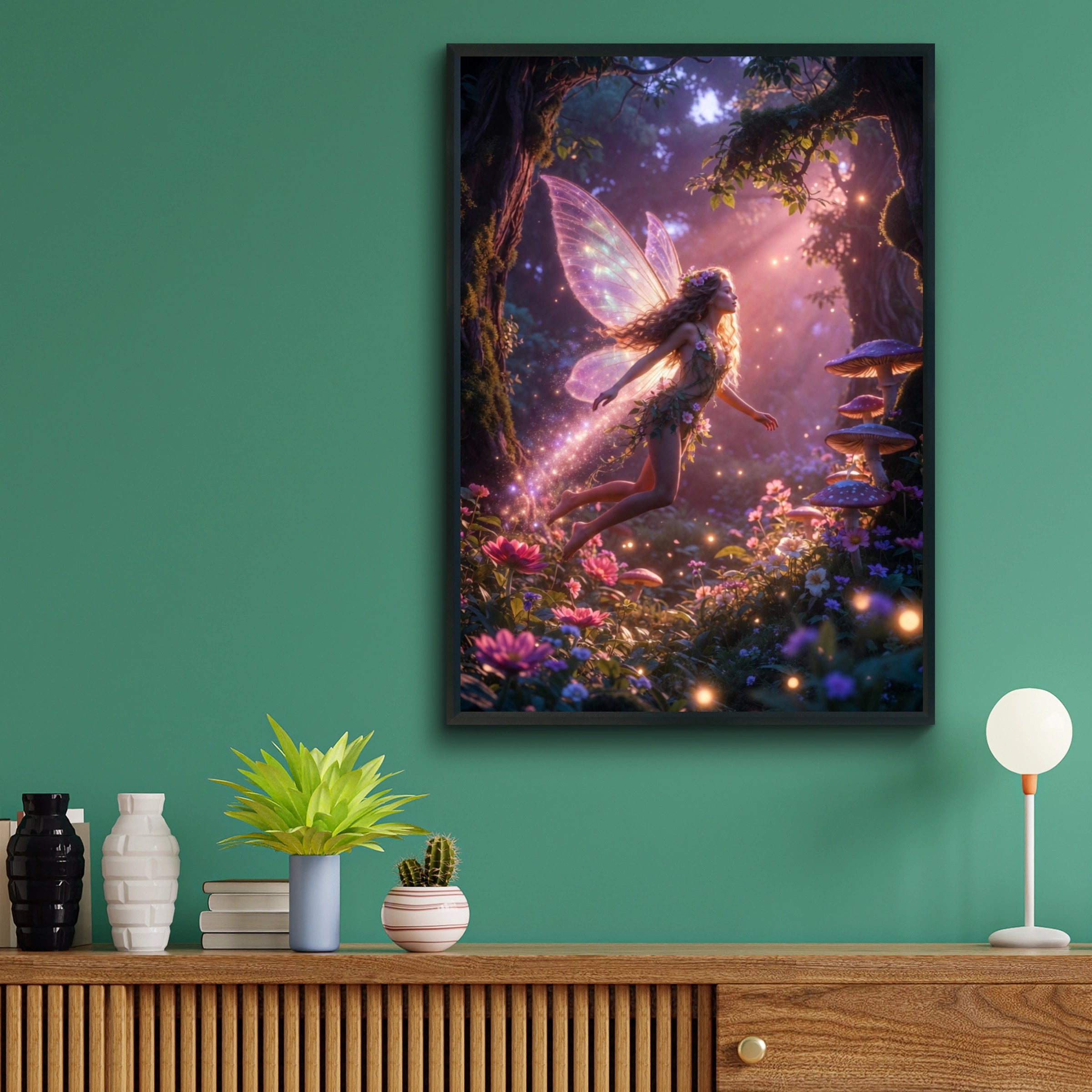 Fairy Forest Magic Poster, Enchanted Woodland Wall Art, Fantasy Fairy Print, Mushroom Glowing