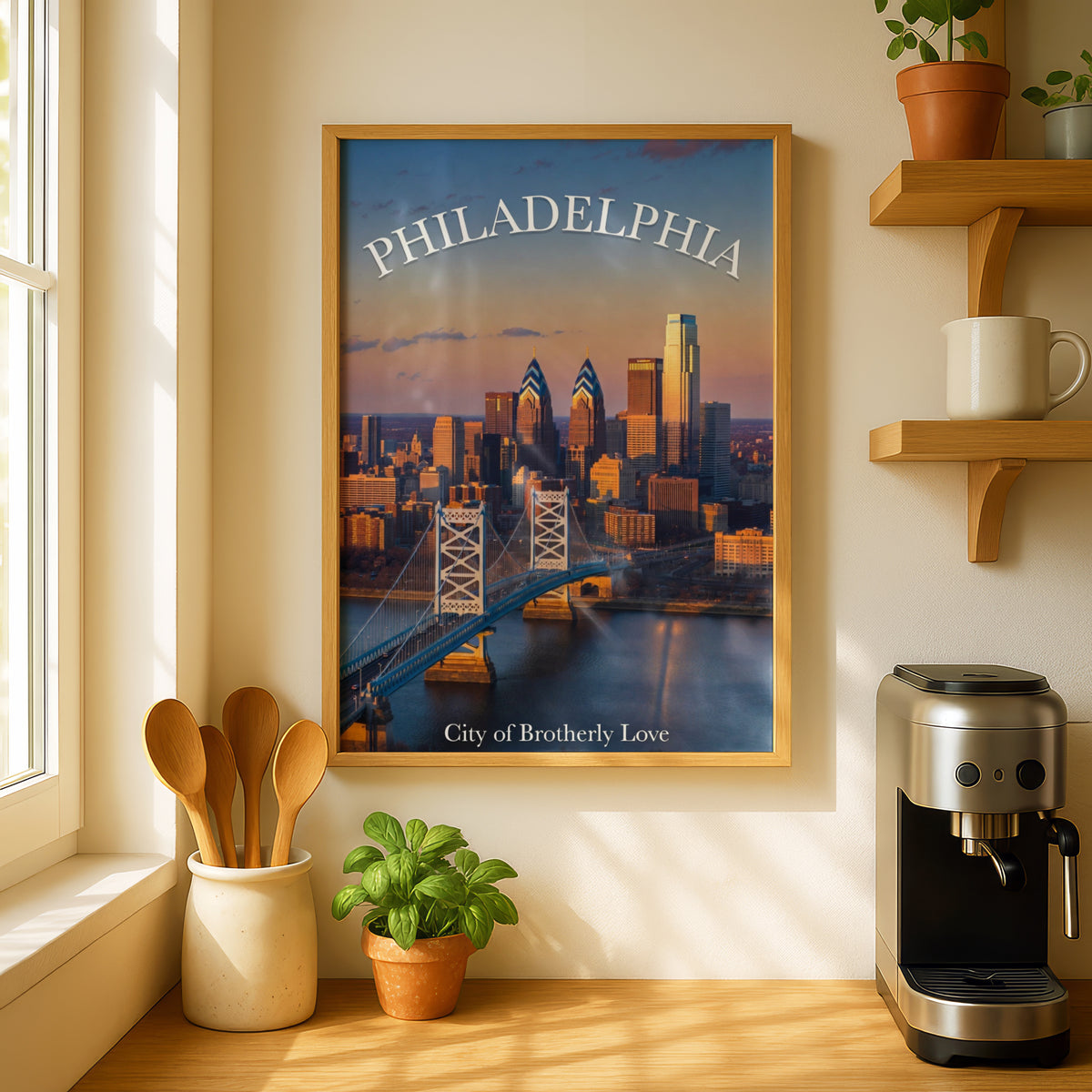 Philadelphia Skyline Poster, City of Brotherly Love Wall Art, Philly Bridge Print