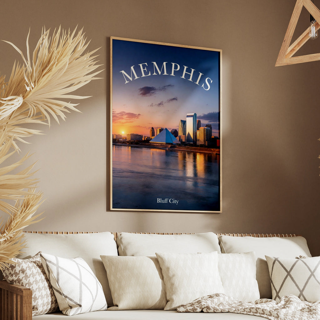Memphis Skyline Poster, Bluff City Tennessee Wall Art, Mississippi River Sunset Print