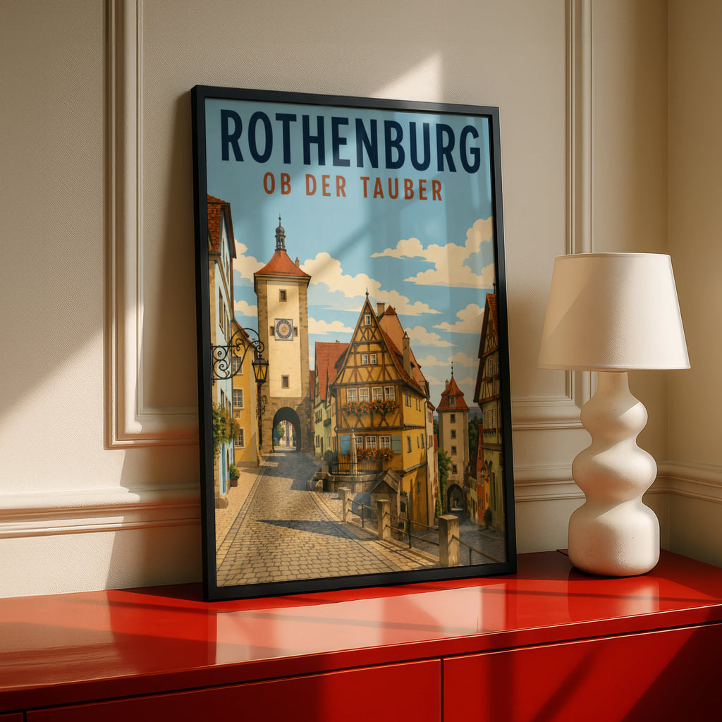 Rothenburg ob der Tauber Poster, Germany Travel Wall Art, Vintage Bavaria Print