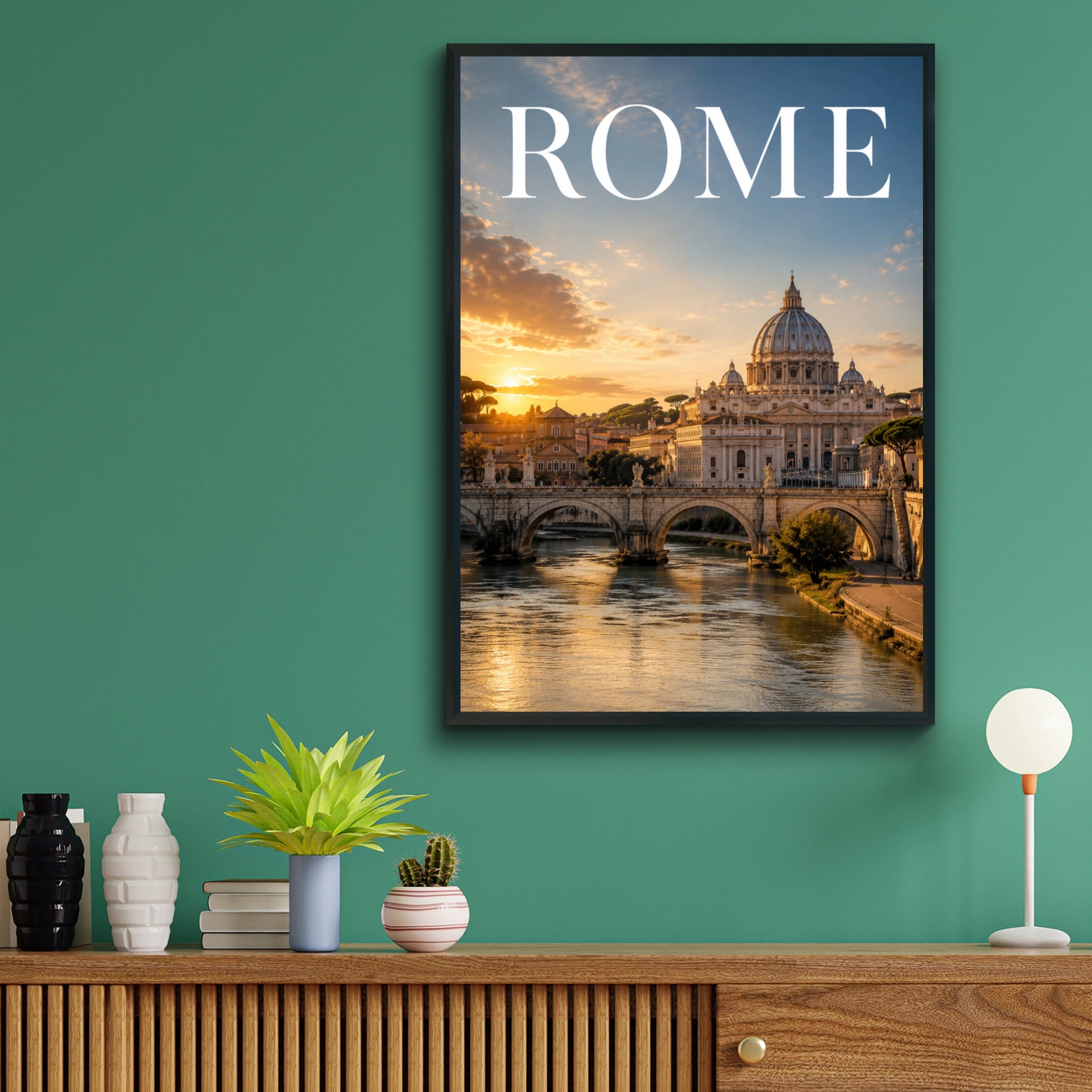 Rome Italy Poster, St Peter's Basilica Sunset Wall Art, Tiber River Travel Print