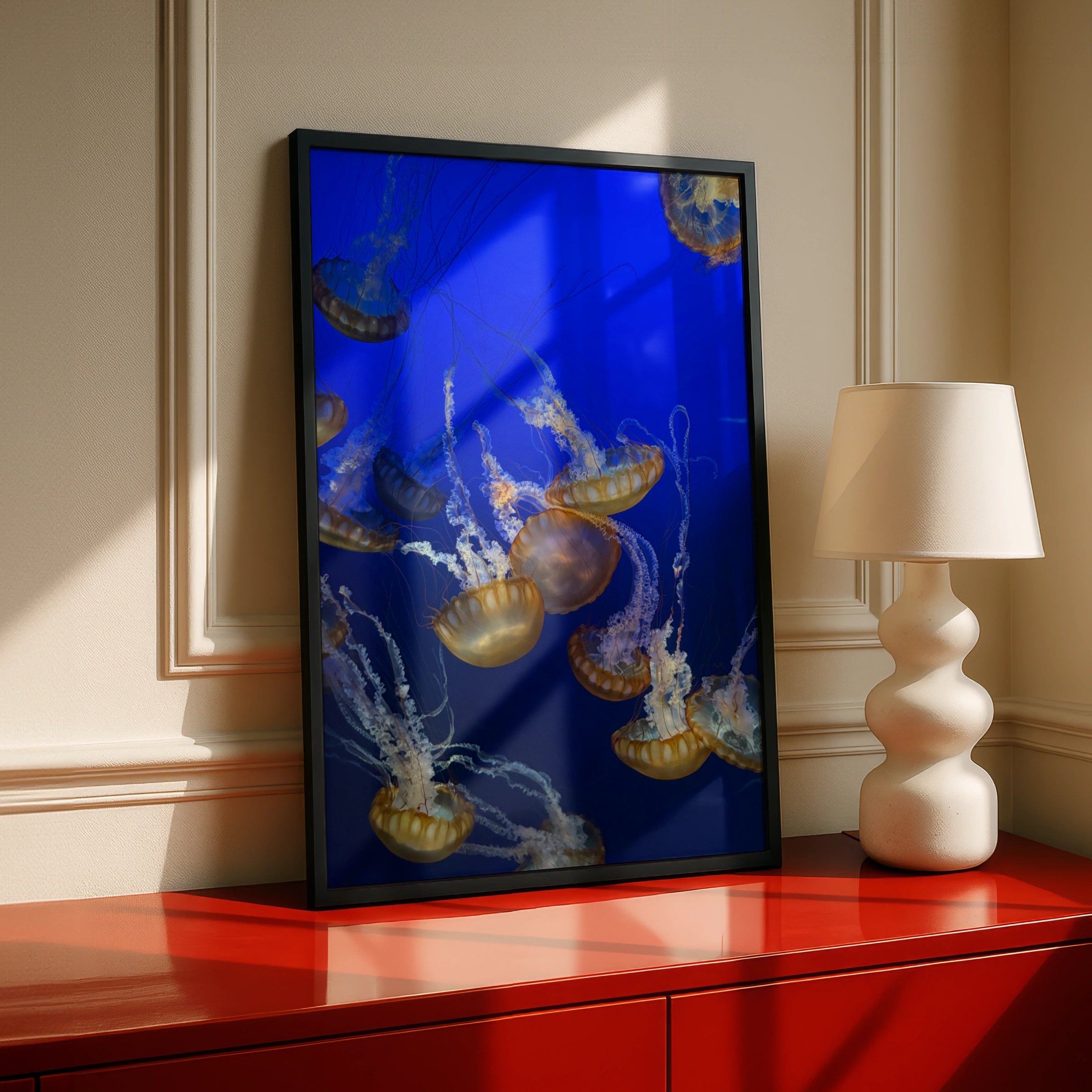 Jellyfish Wall Art, Ocean Photography Poster, Blue Underwater Sea Life Print