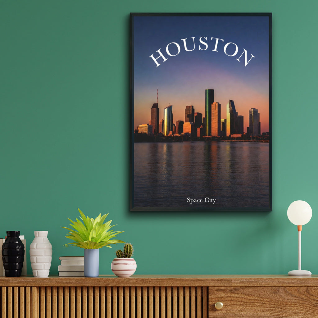 Houston Skyline Poster, Space City Texas Wall Art, Sunset Downtown Print, City Decor