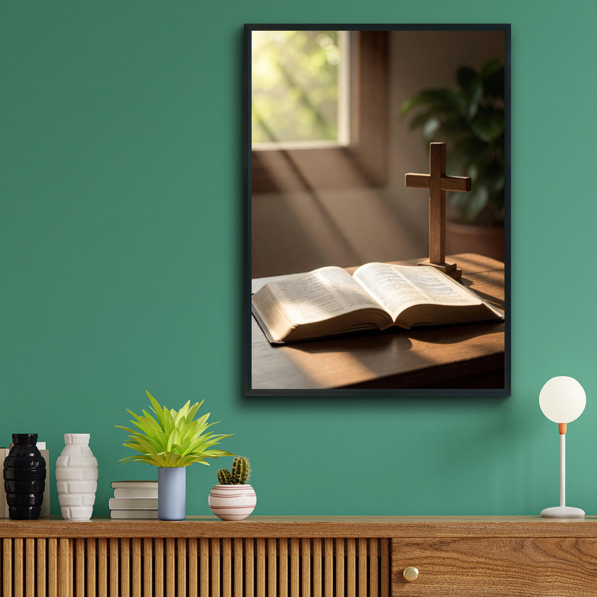 Bible and Cross Wall Art, Christian Poster, Faith Home Decor, Religious Print, Church Gift