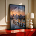 San Diego Skyline Poster, California City Wall Art, Sunset Bay Bridge Print, Travel Decor
