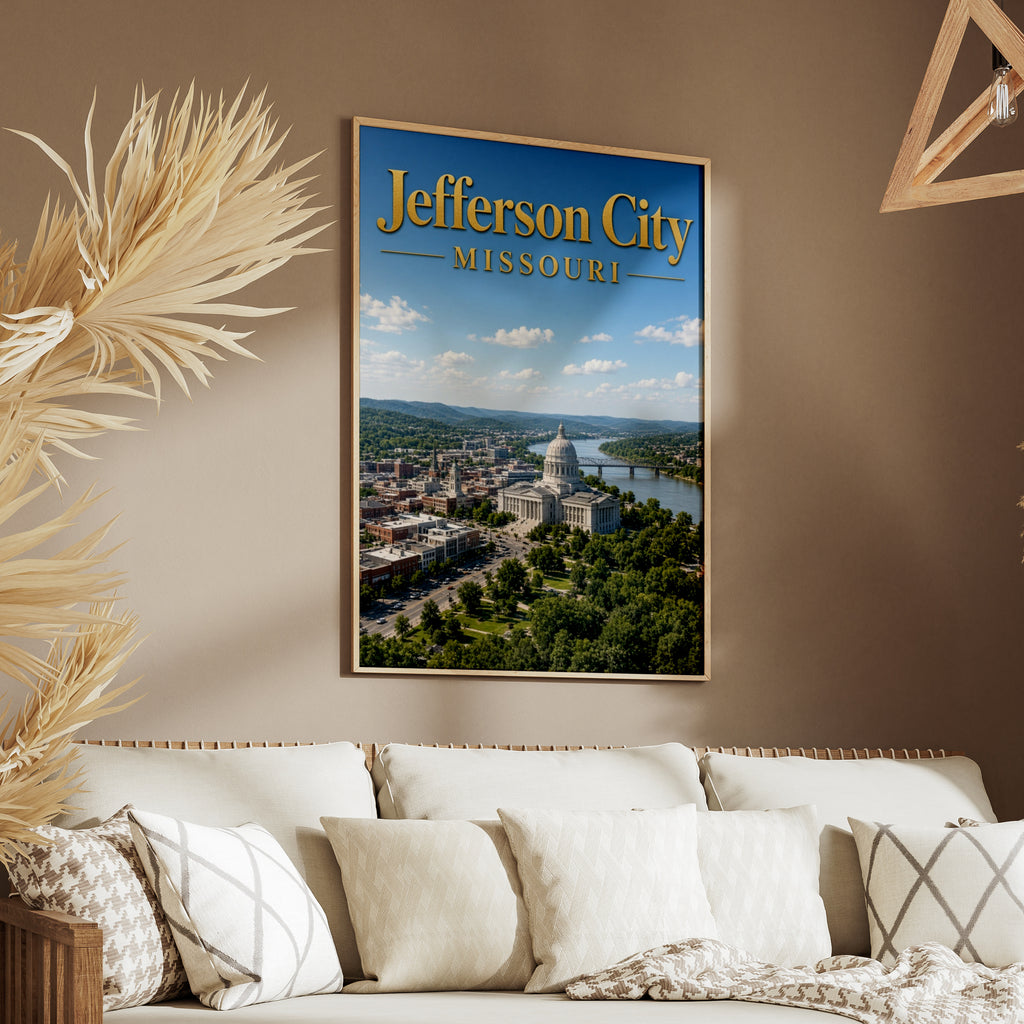 Jefferson City Missouri Poster, State Capitol Wall Art, MO Skyline Print, River View