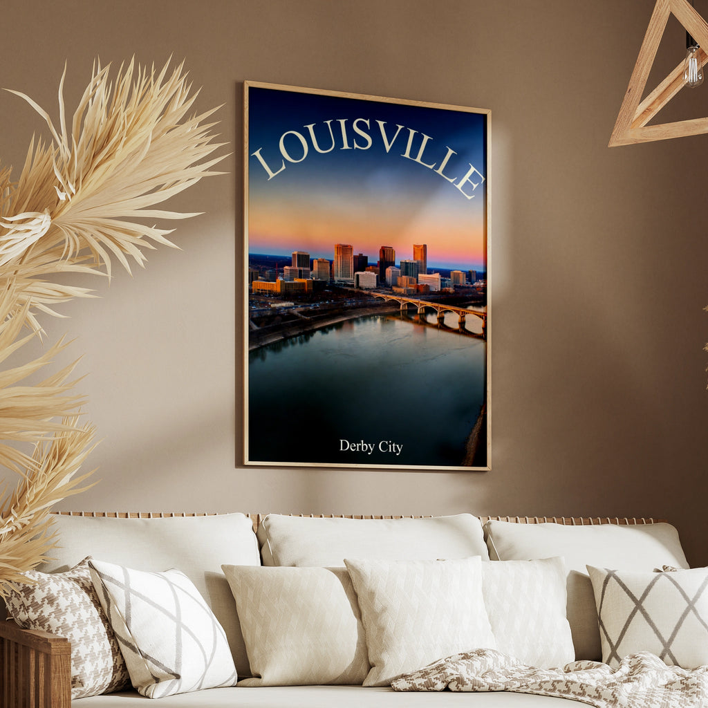Louisville Kentucky Skyline Poster, Derby City Wall Art, Ohio River Sunset Print