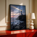 John 8:12 Lighthouse Scripture Poster, Christian Wall Art, Bible Verse Print, Faith