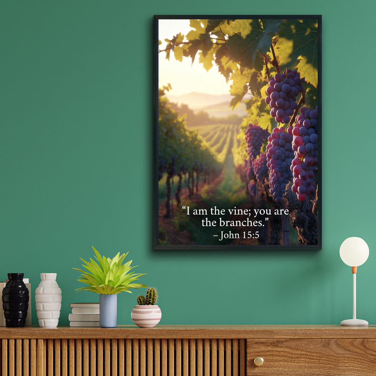 John 15:5 Bible Verse Poster, I Am the Vine Vineyard Scripture Wall Art Print