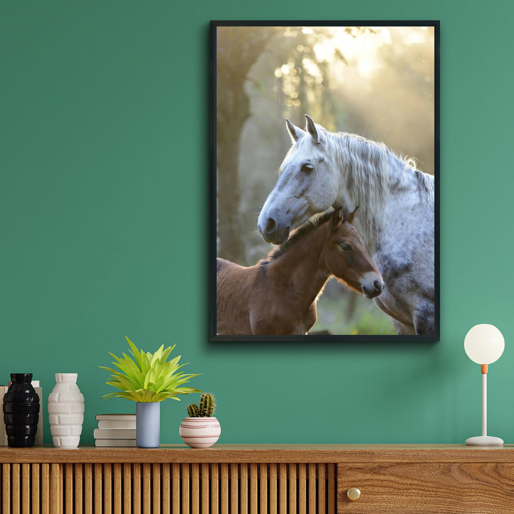 Mare and Foal Horse Poster, Dapple Gray Horse Wall Art, Mother Baby Horse Print