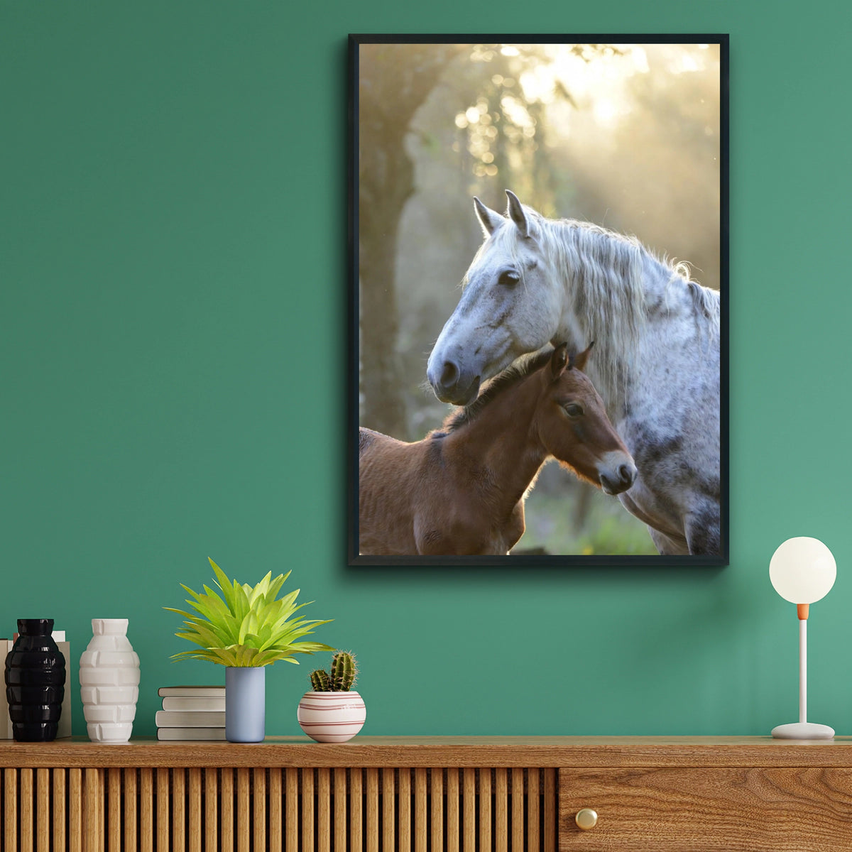 Mare and Foal Horse Poster, Dapple Gray Horse Wall Art, Mother Baby Horse Print