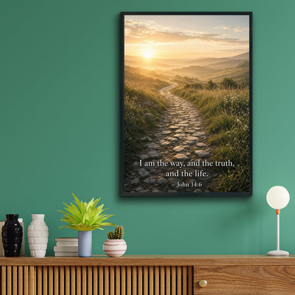 John 14:6 Bible Verse Poster, Christian Wall Art, Scripture Print, Sunrise Path