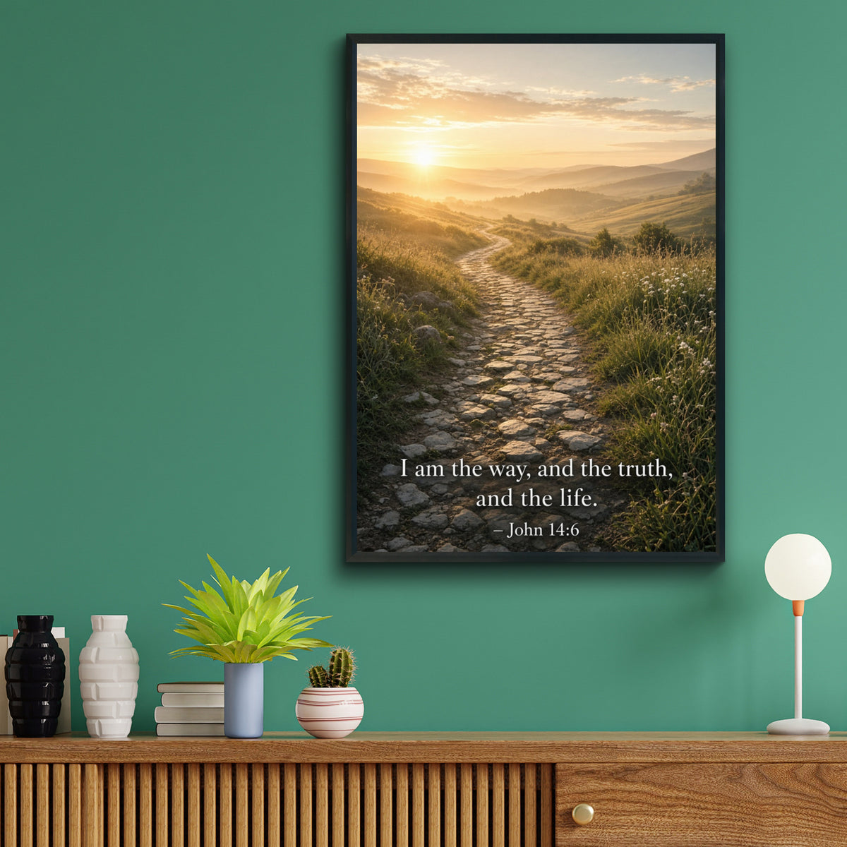 John 14:6 Bible Verse Poster, Christian Wall Art, Scripture Print, Sunrise Path