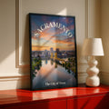 Sacramento Poster, City of Trees California Wall Art, Tower Bridge Sunset Skyline Print