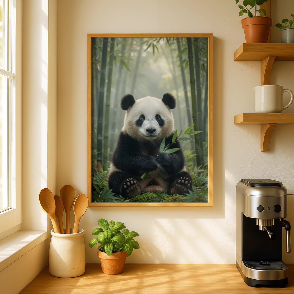 Giant Panda Poster, Bamboo Forest Wall Art, Black White Wildlife Print, Nature Decor
