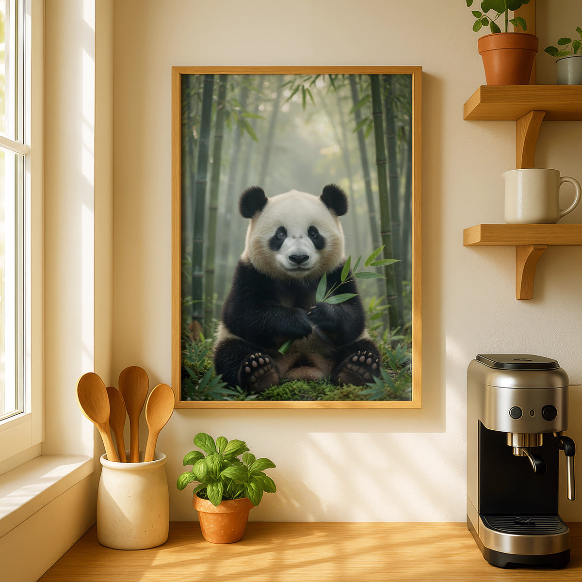 Giant Panda Poster, Bamboo Forest Wall Art, Black White Wildlife Print, Nature Decor