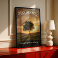 Stay Rooted Inspirational Tree Poster, Strength Quote Wall Art, Sunset Nature Print