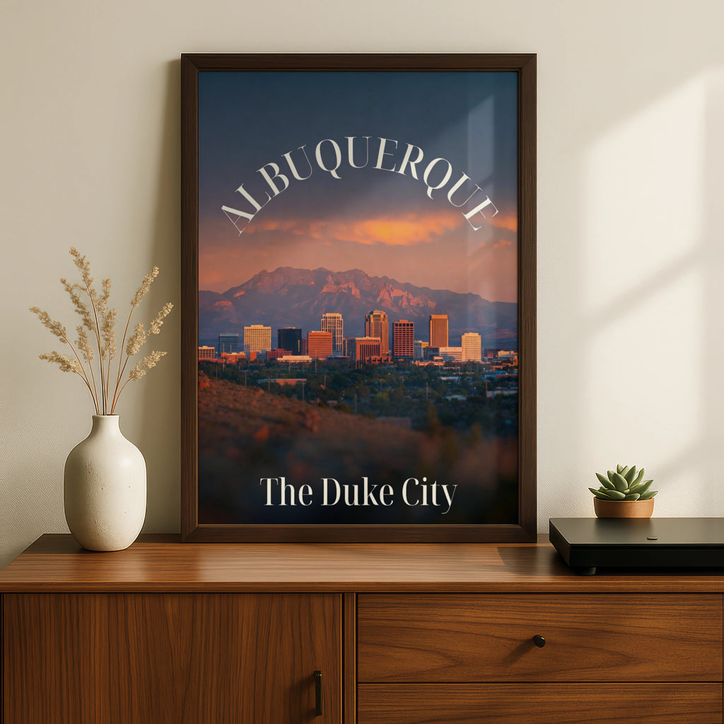 Albuquerque New Mexico Poster, Duke City Skyline Wall Art, Sandia Mountains Print