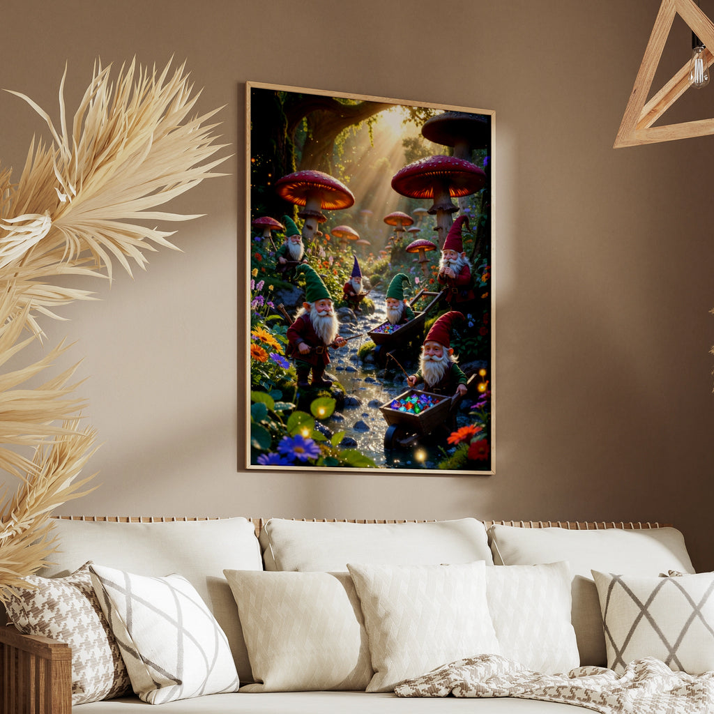 Gnome Forest Poster, Magical Mushroom Wall Art, Fantasy Gnomes Print, Enchanted Woodland Decor