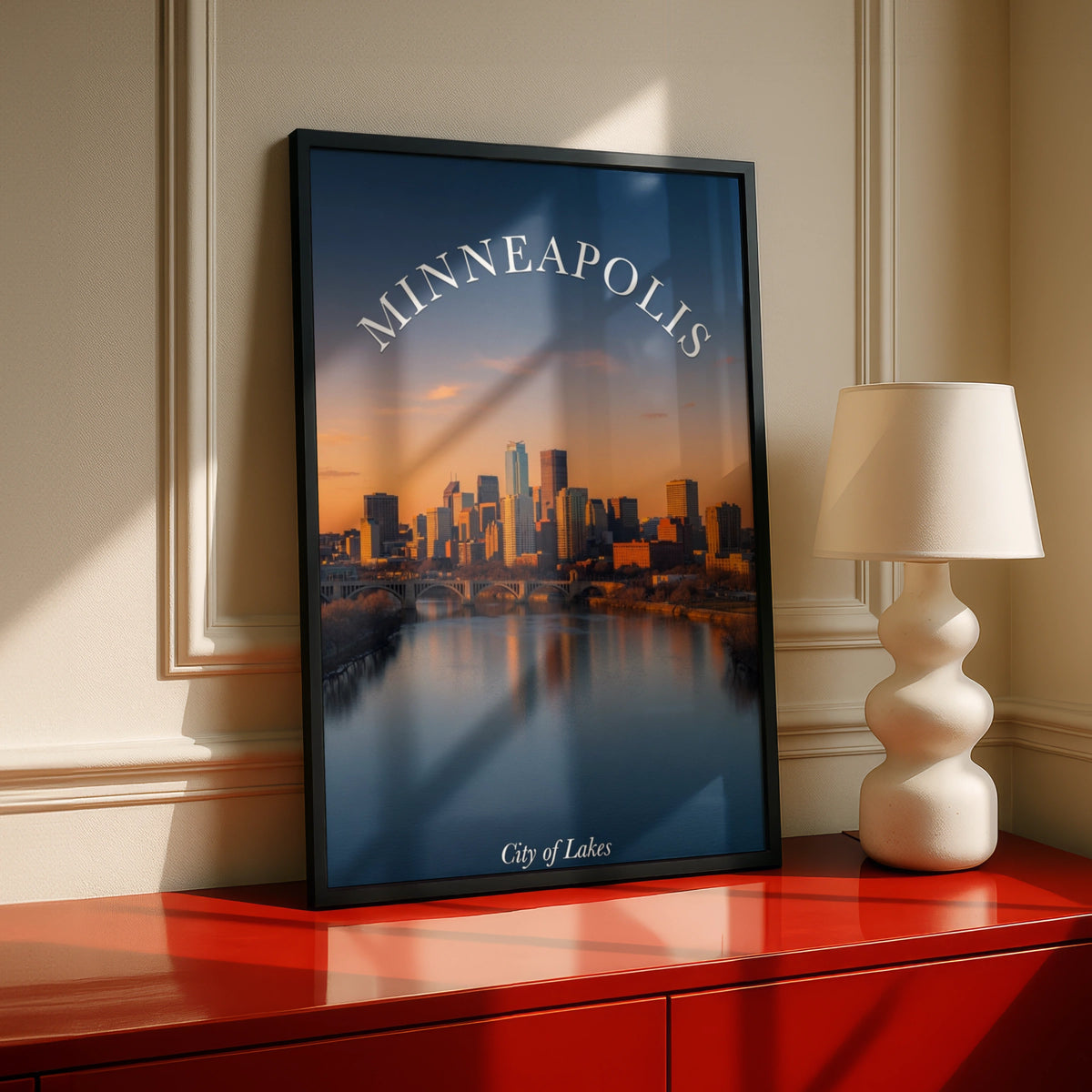 Minneapolis Skyline Poster, City of Lakes Wall Art, Minnesota Travel Print, Sunset Cityscape