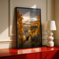 Fall Mountain Landscape Poster, Autumn Aspen Trees Wall Art, Golden Forest Print, Nature Decor