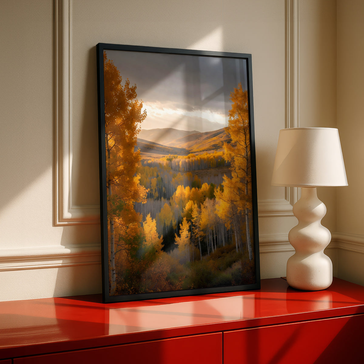 Fall Mountain Landscape Poster, Autumn Aspen Trees Wall Art, Golden Forest Print, Nature Decor