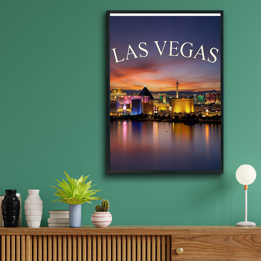 Las Vegas Skyline Poster, Nevada Strip Night Lights Wall Art, City Travel Print