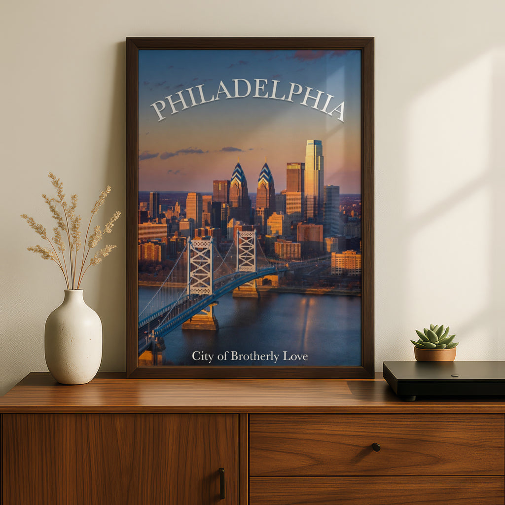 Philadelphia Skyline Poster, City of Brotherly Love Wall Art, Philly Bridge Print