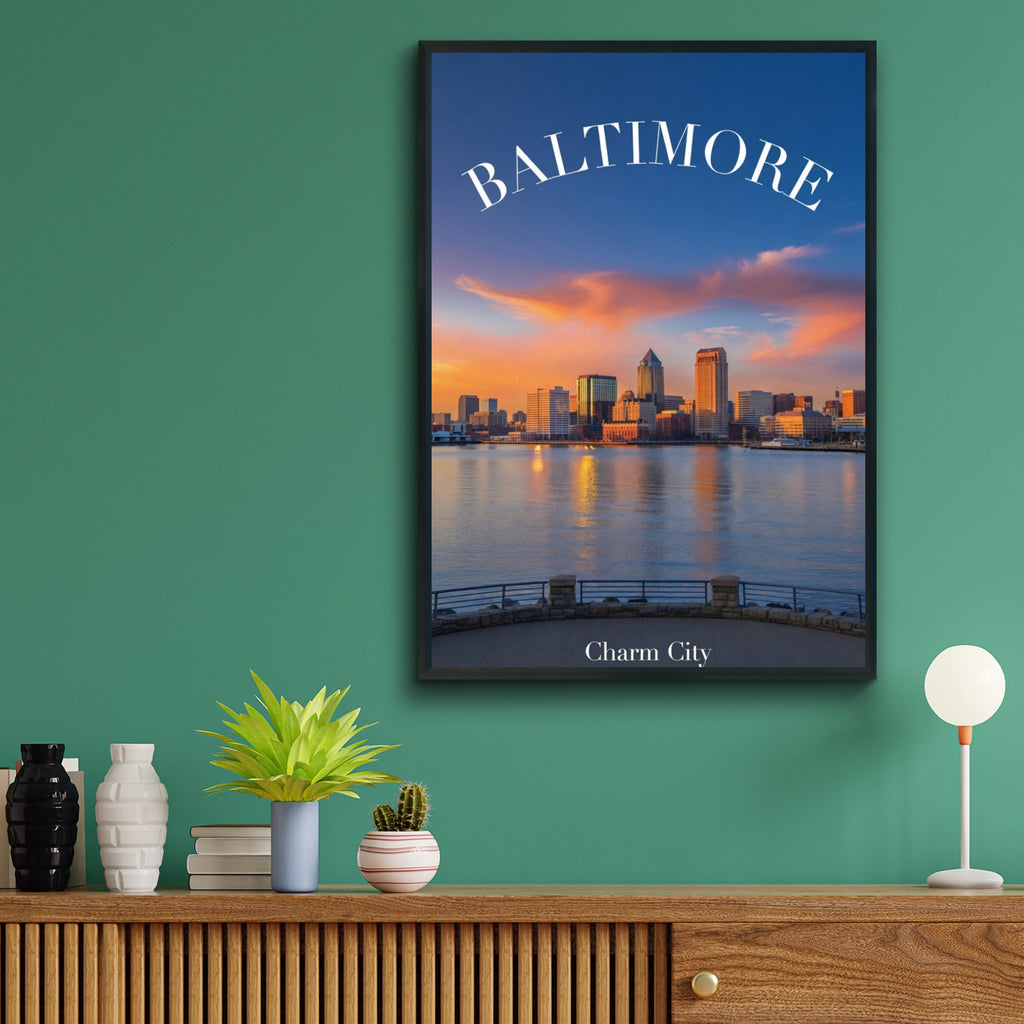 Baltimore Skyline Poster, Charm City Sunset Wall Art, Maryland cityscape print