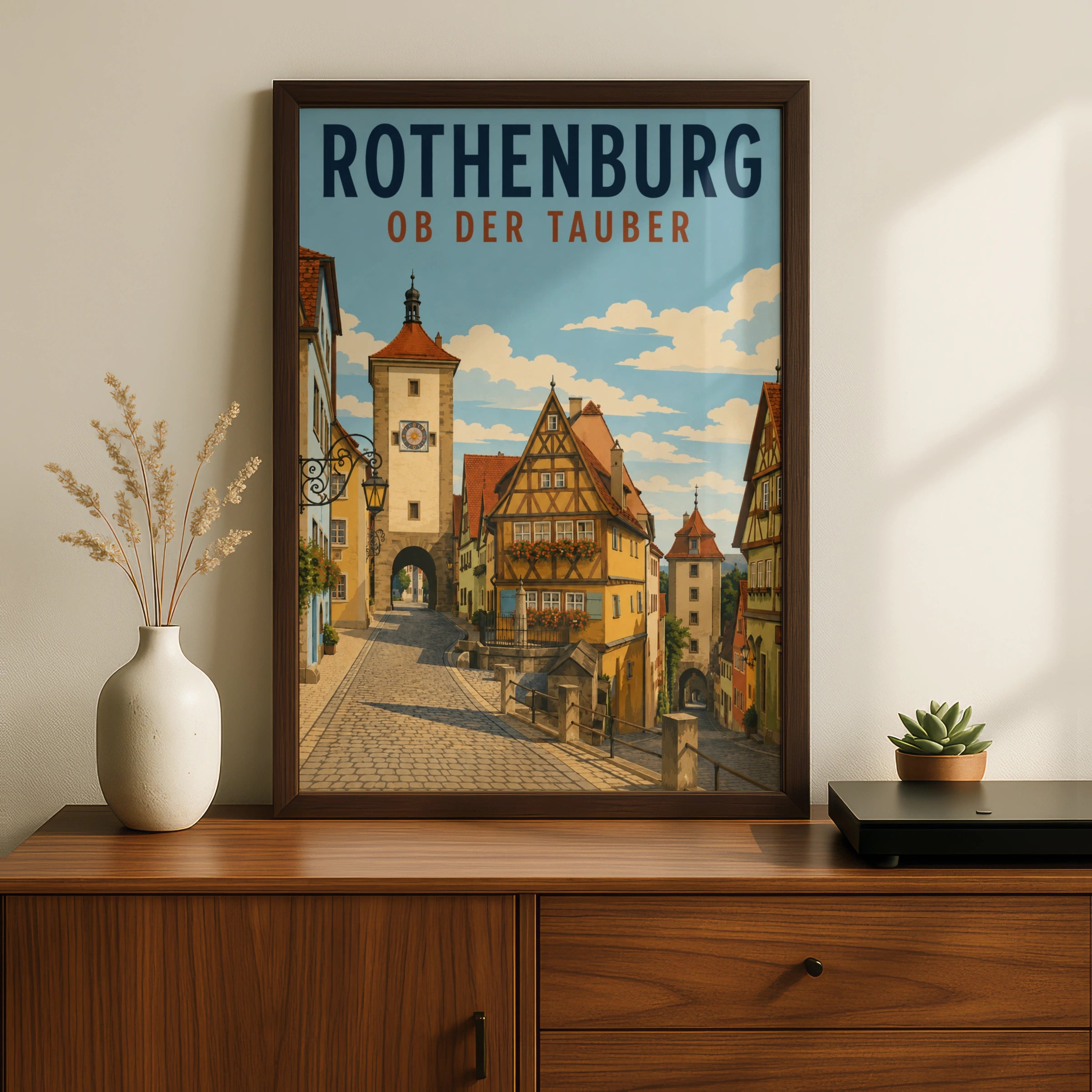 Rothenburg ob der Tauber Poster, Germany Travel Wall Art, Vintage Bavaria Print