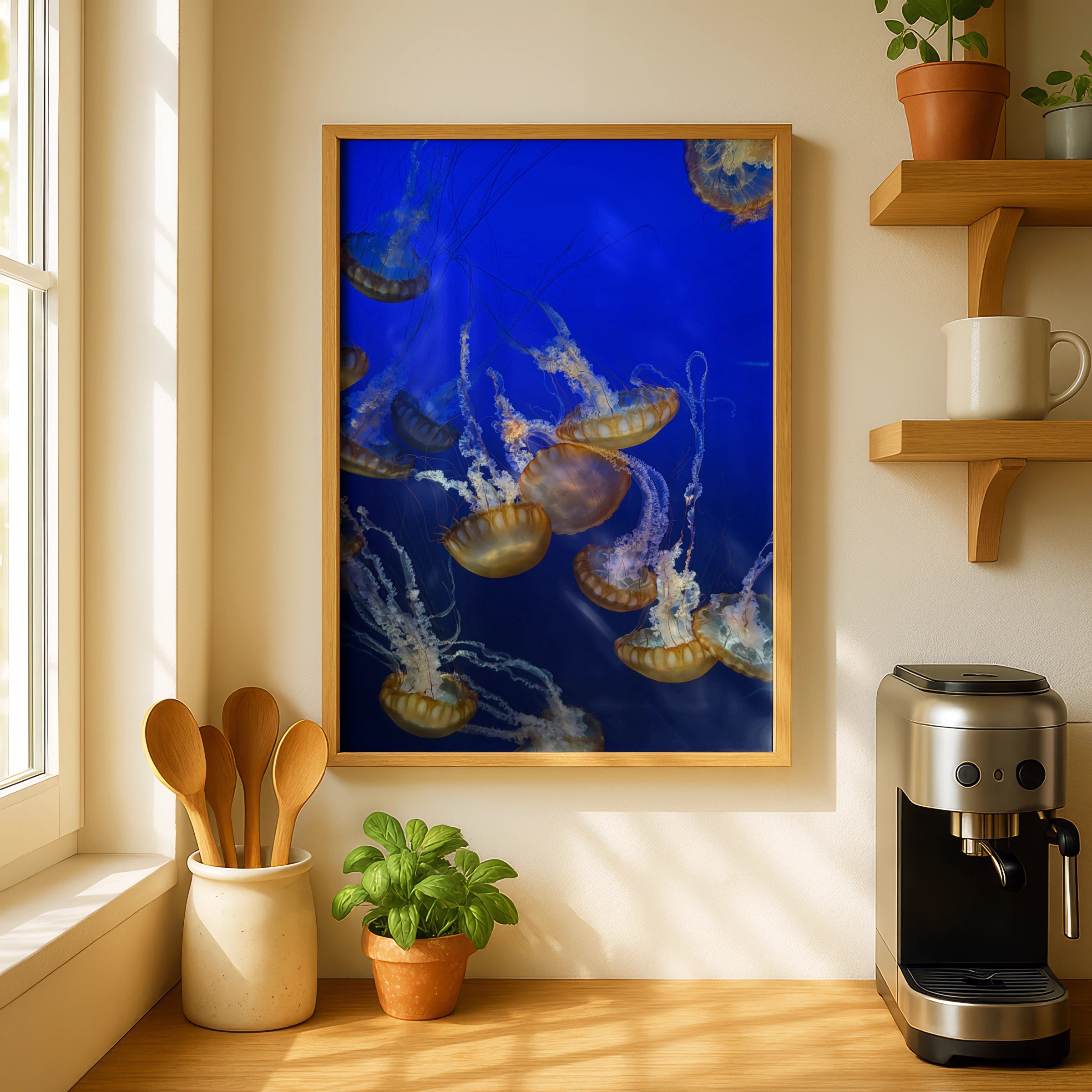 Jellyfish Wall Art, Ocean Photography Poster, Blue Underwater Sea Life Print