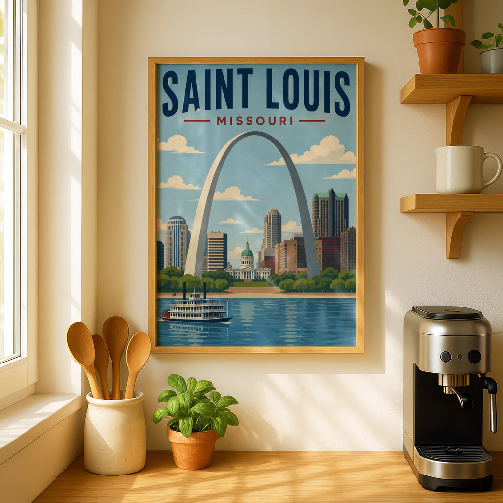 Saint Louis Missouri Poster, Gateway Arch Retro Travel Print, St Louis Skyline Wall Art