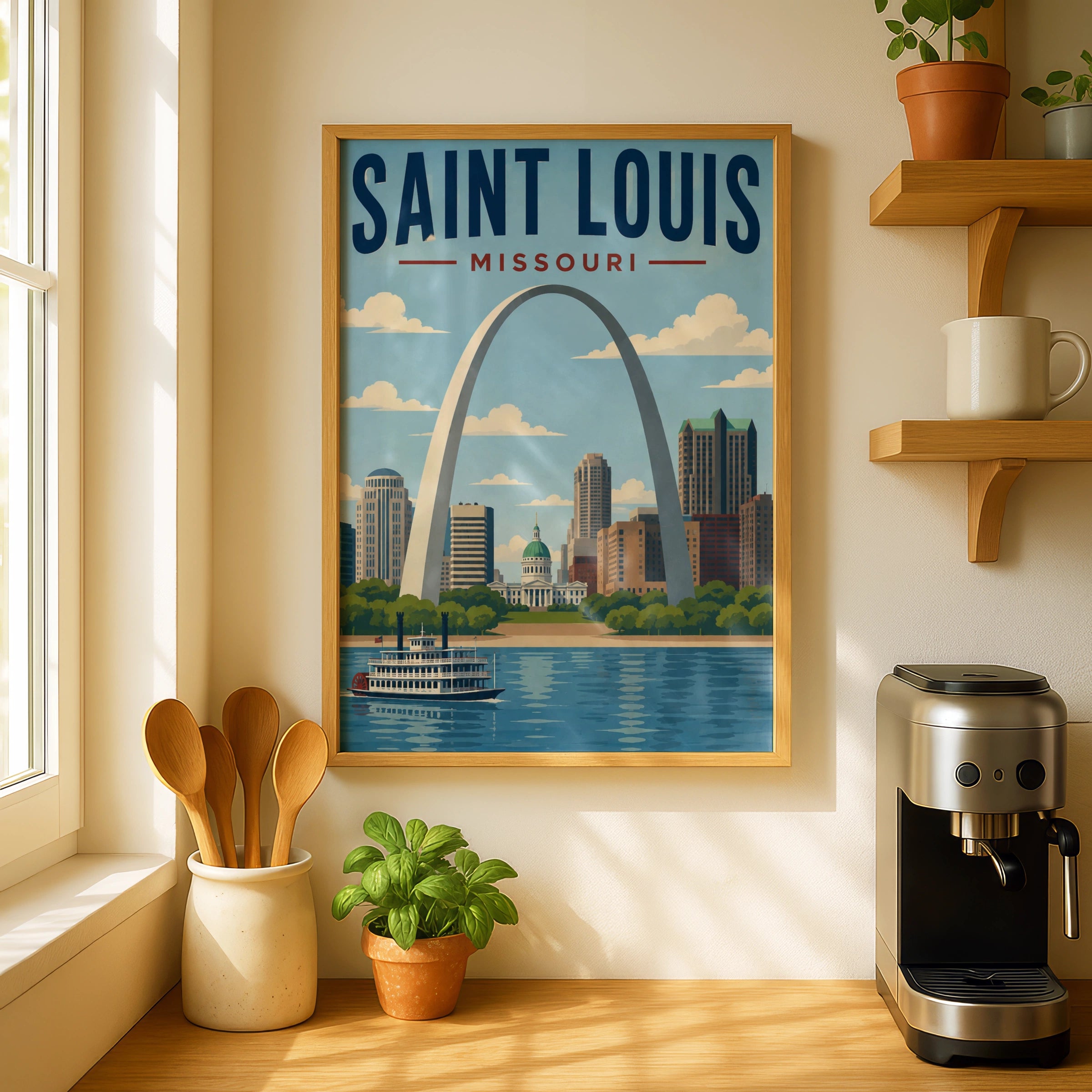 Saint Louis Missouri Poster, Gateway Arch Retro Travel Print, St Louis Skyline Wall Art