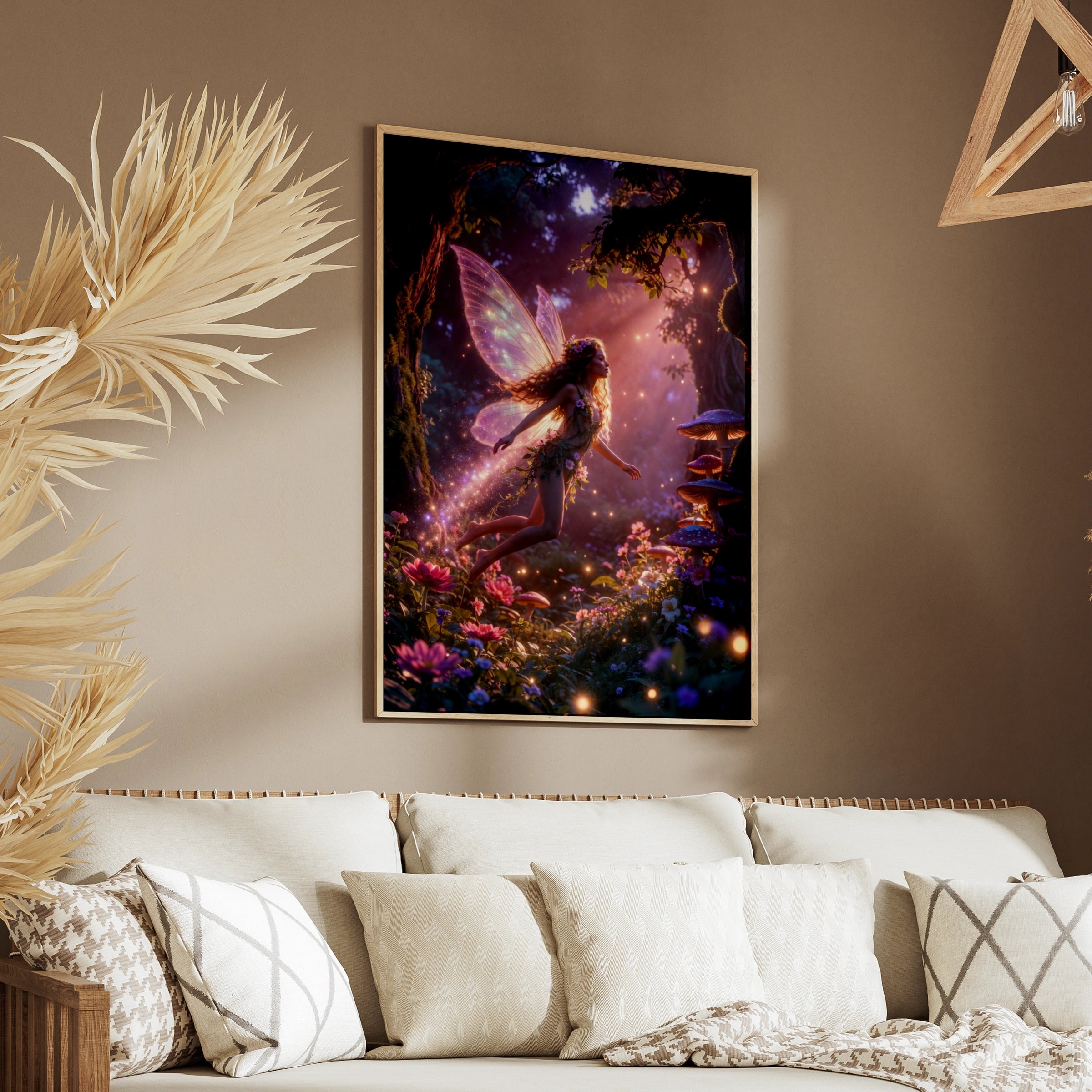 Fairy Forest Magic Poster, Enchanted Woodland Wall Art, Fantasy Fairy Print, Mushroom Glowing