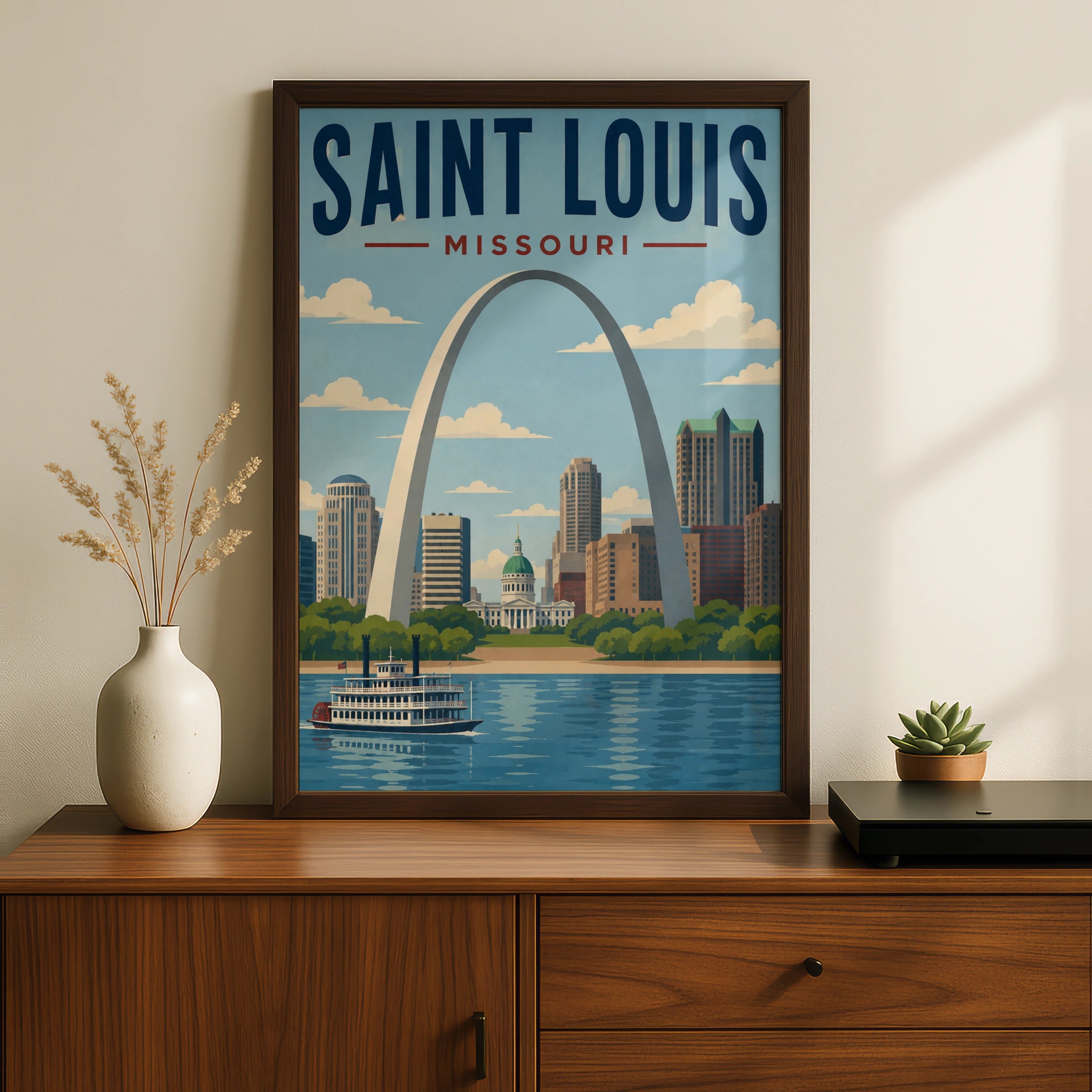 Saint Louis Missouri Poster, Gateway Arch Retro Travel Print, St Louis Skyline Wall Art