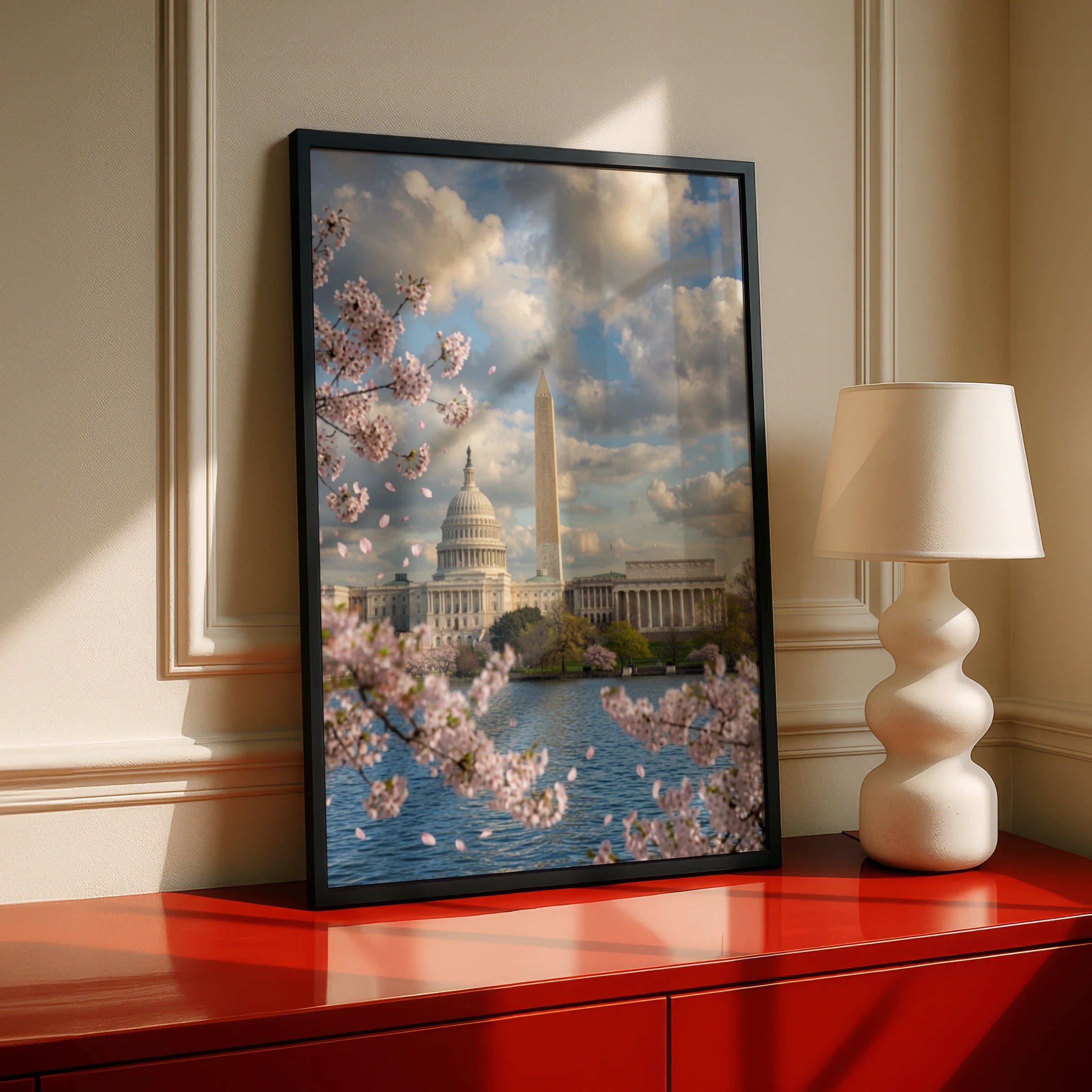 Washington DC Cherry Blossom Poster, Capitol Building Wall Art, Spring Tidal Basin Print