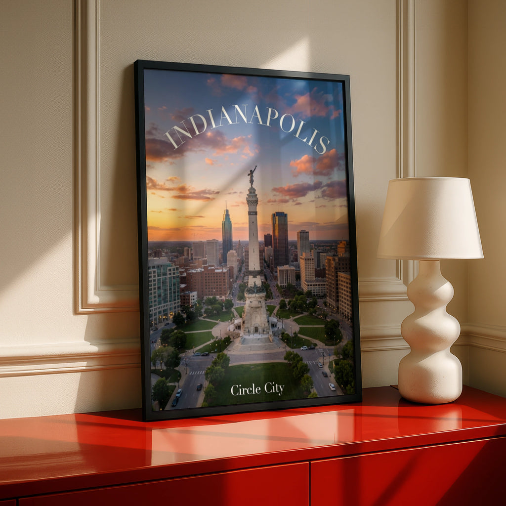 Indianapolis Poster, Circle City Skyline Wall Art, Indiana Monument Print, Sunset