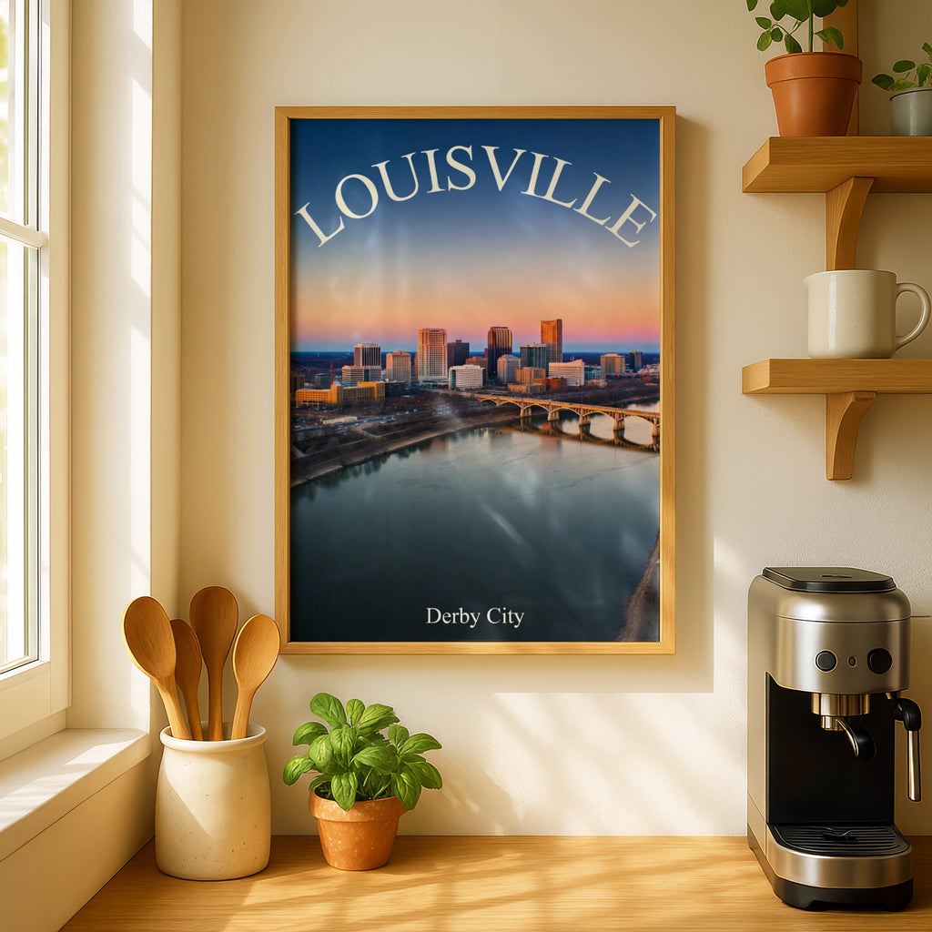 Louisville Kentucky Skyline Poster, Derby City Wall Art, Ohio River Sunset Print
