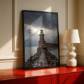 Lighthouse Poster, Stormy Sea Wall Art, Dramatic Sky Coastal Print, Nautical Decor