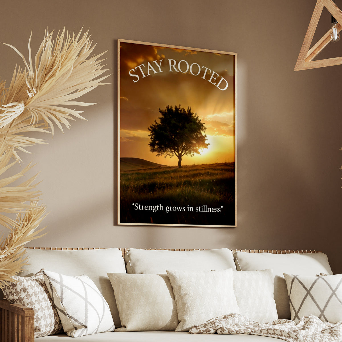 Stay Rooted Inspirational Tree Poster, Strength Quote Wall Art, Sunset Nature Print
